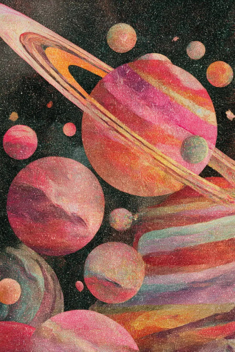 Joyful pigs diving through a striped woolen cosmos