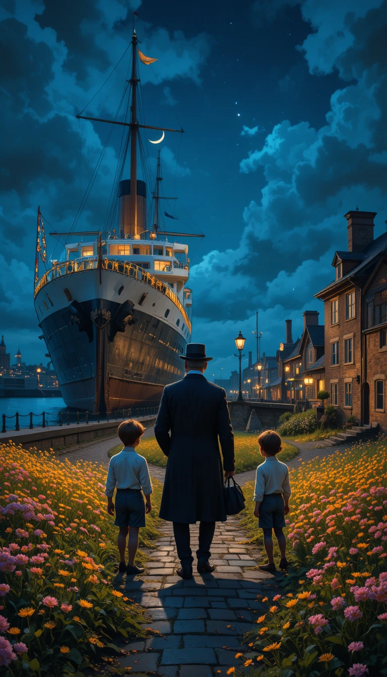Élégant gentleman victorien sur les quais de Liverpool la nuit