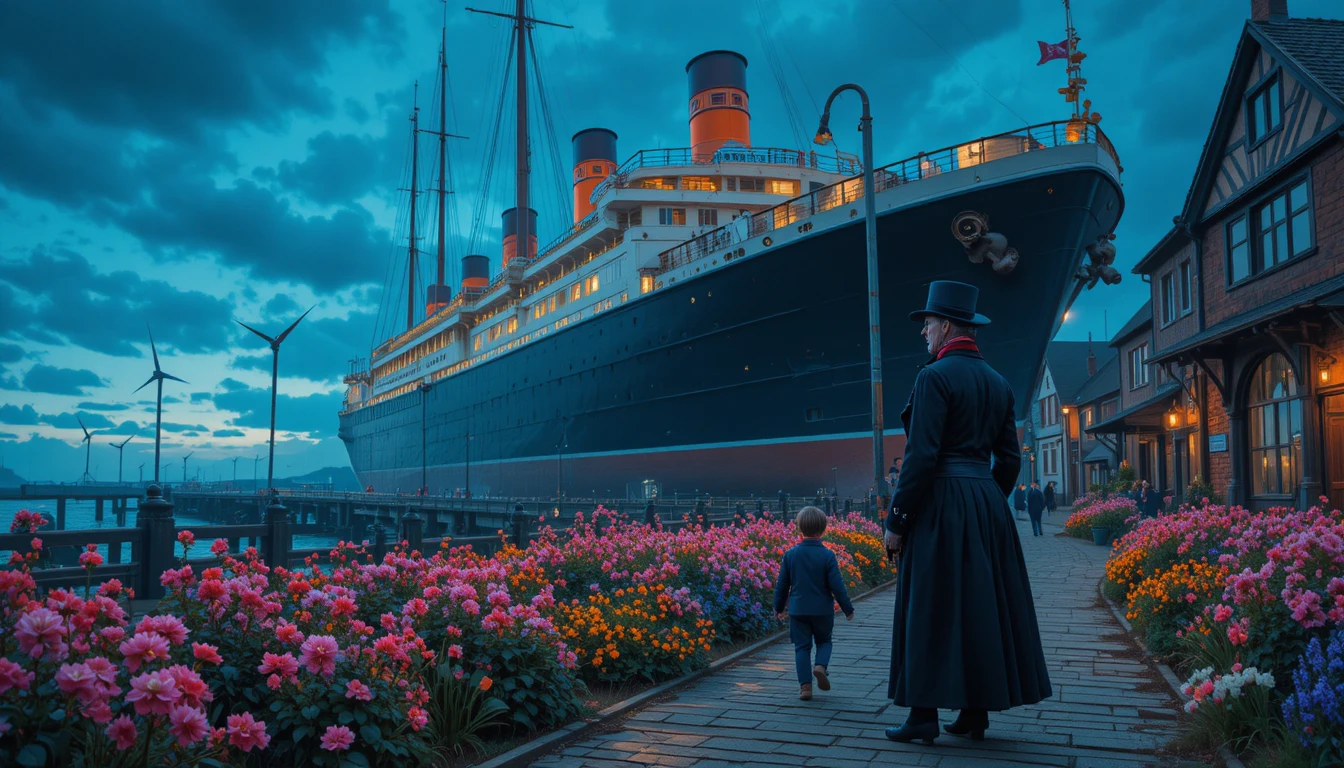 Elegante caballero victoriano en un puerto de Liverpool de noche