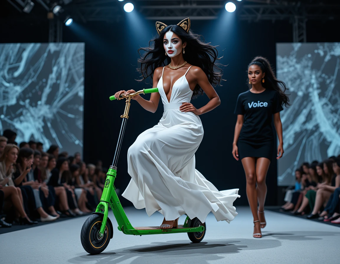 Border collie brincalhão pulando com um scooter verde em ambiente interno