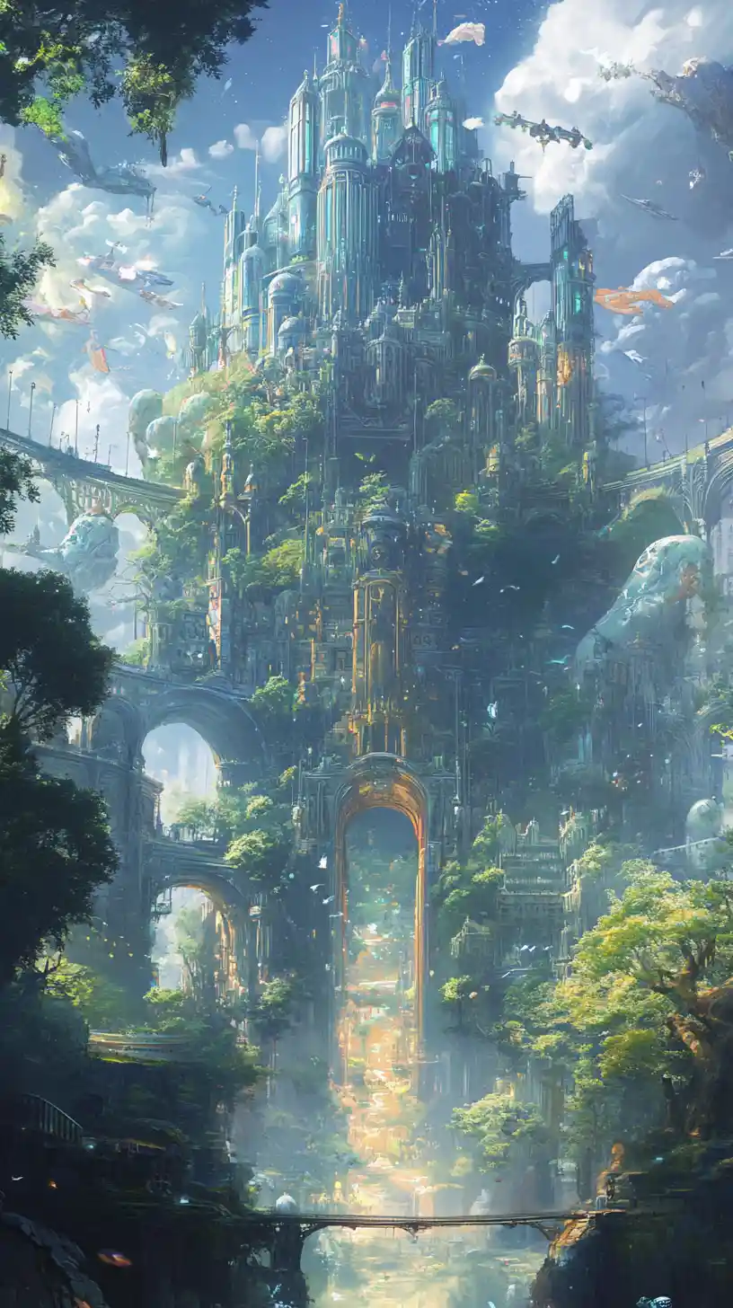 Enchanted castle with a heroic jeweled warrior woman