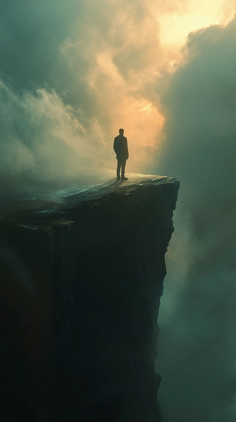 Figur zwischen realer Welt und surrealer Traumlandschaft