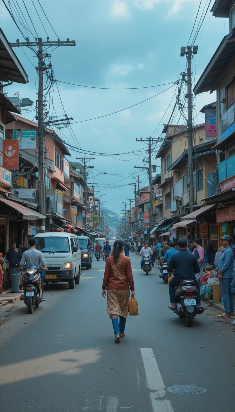 Pedestres nepaleses caminhando por uma rua movimentada de Katmandu