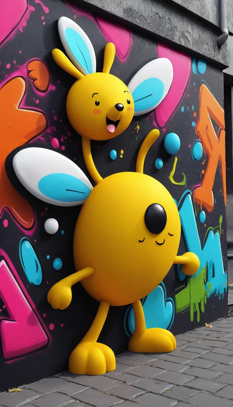 Cute 3D neon illustration of a dancing bee character