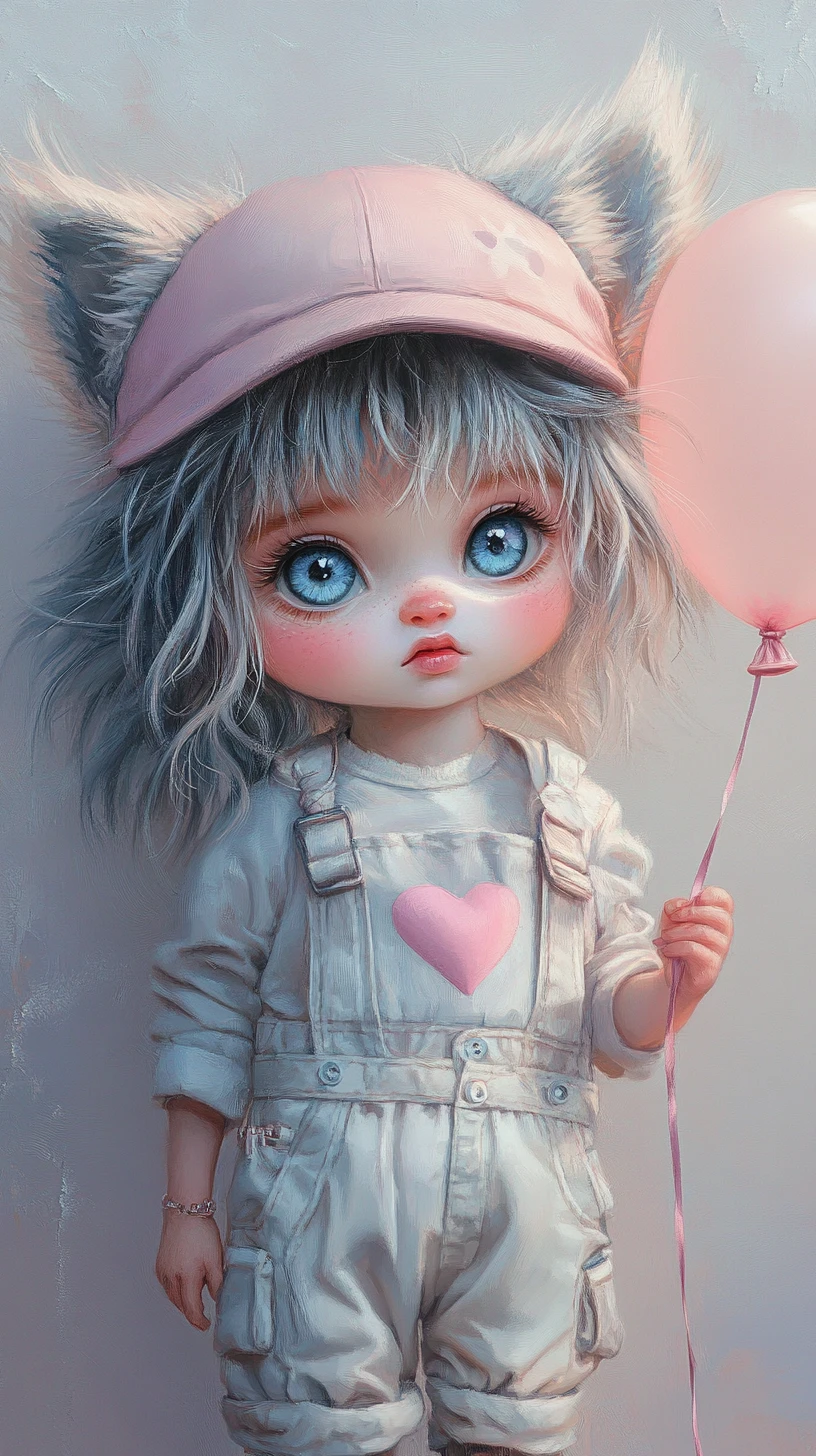 Adorable enfant loup tenant un ballon au doux éclat