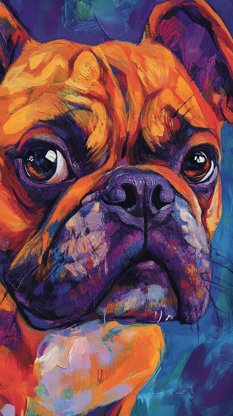 Farbenreiches Nahporträt eines faltigen Bulldoggen-Gesichts