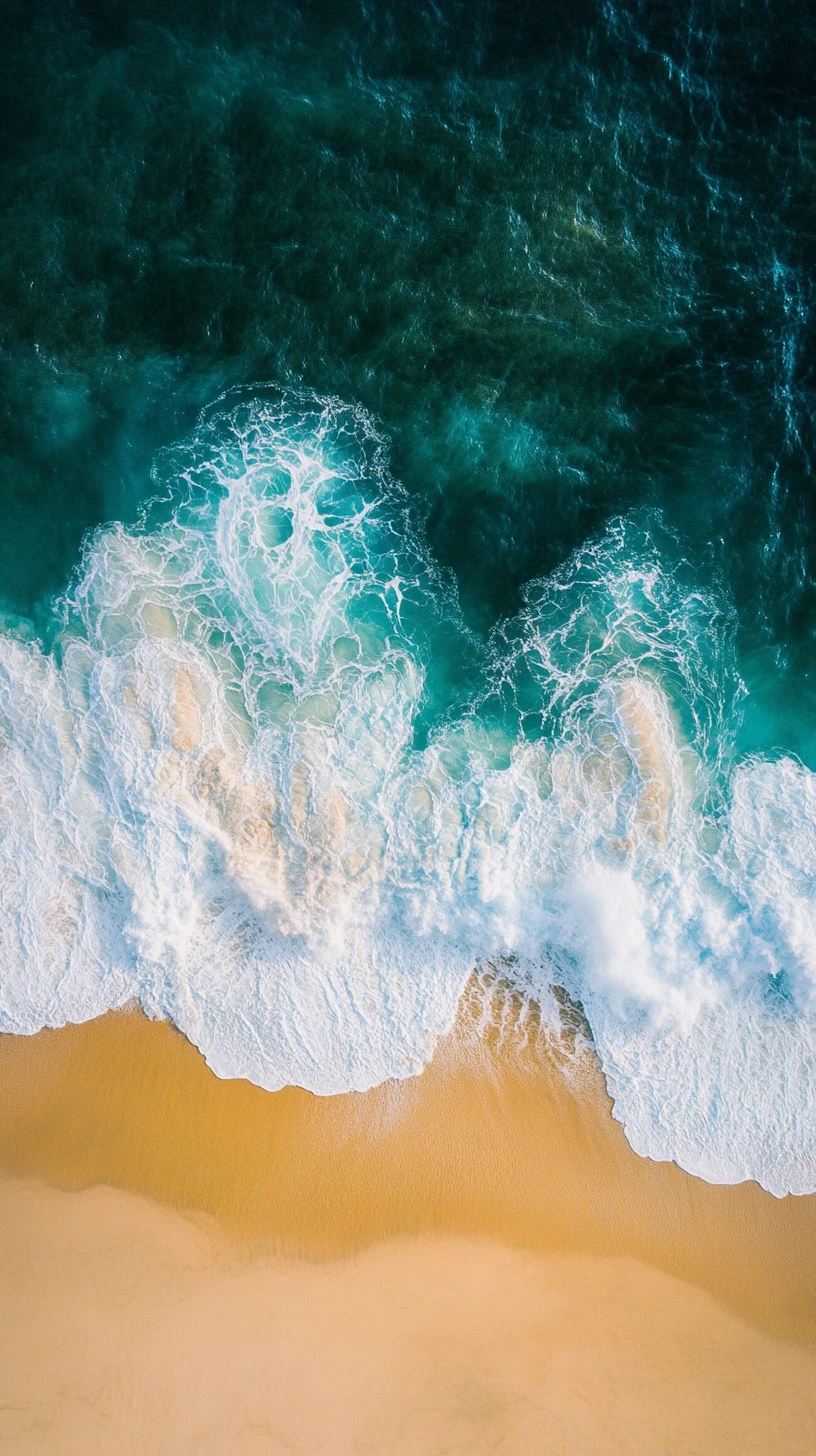 Vista aérea de playa dorada y olas de océano turquesa
