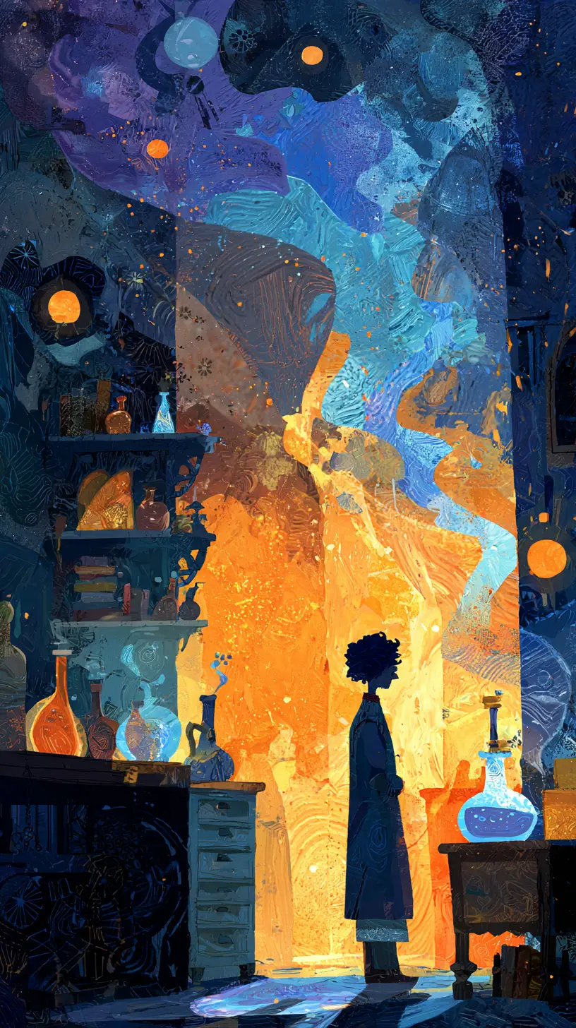 繽紛魔法臥室中的奇幻魔法學徒