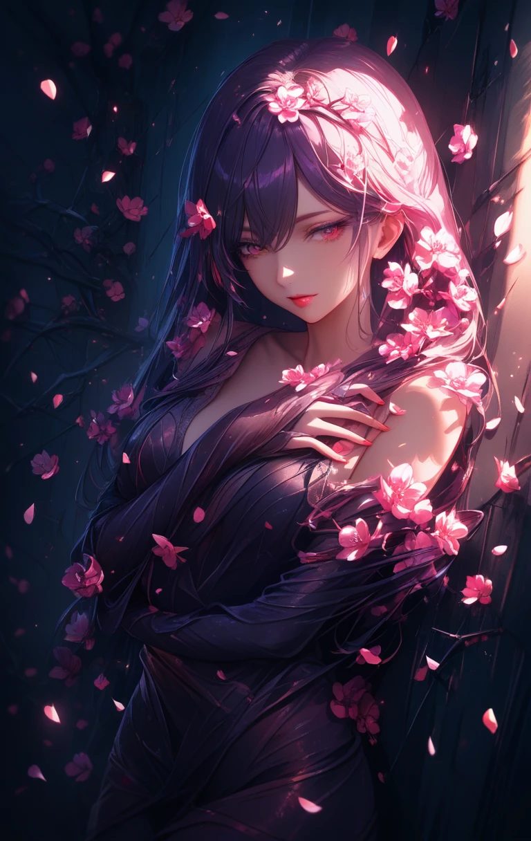 Woman leaning on alley wall under soft moonlight