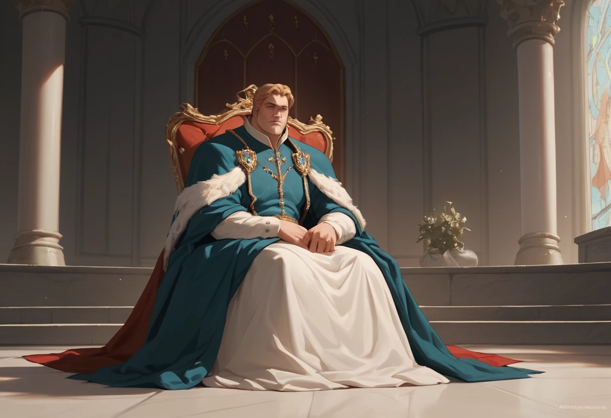 Rei e rainha em tronos em uma corte medieval