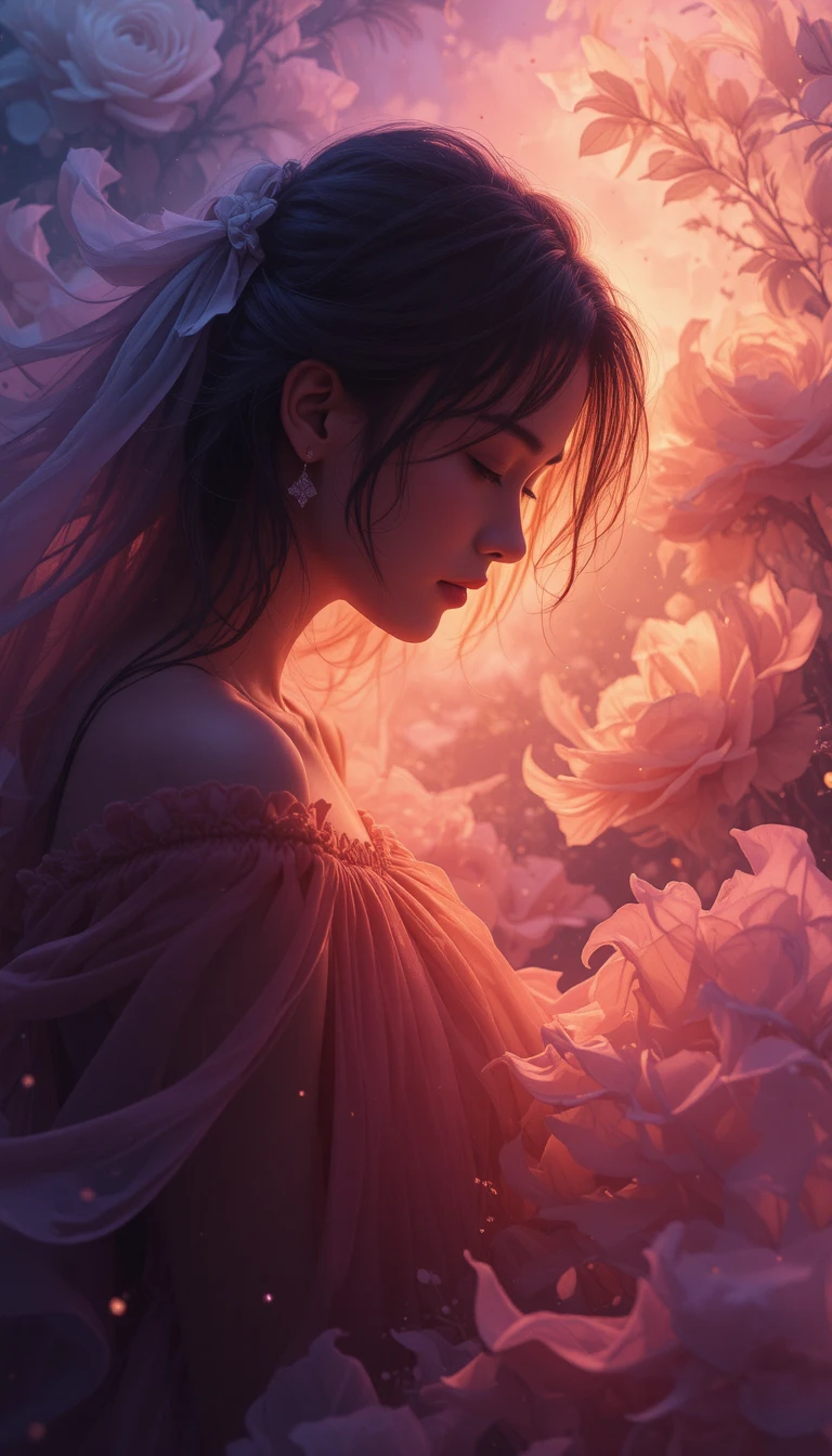 Soft abstract haze in rose and violet emotional tones