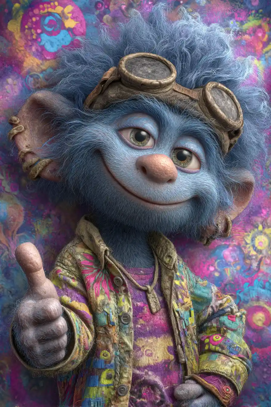 Playful cartoon character giving a cheerful thumbs up