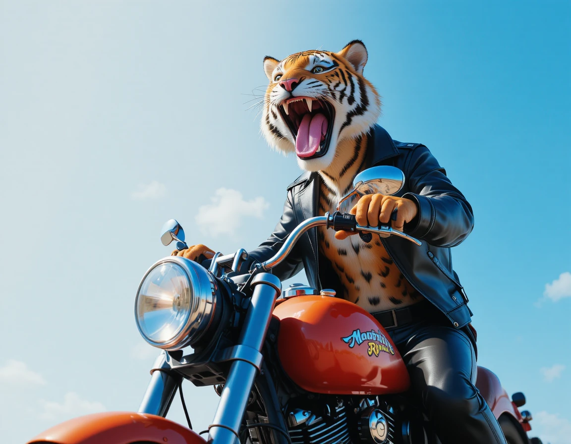 Anthropomorphic Tiger On Vintage Motorcycle In Dynamic 3D Art