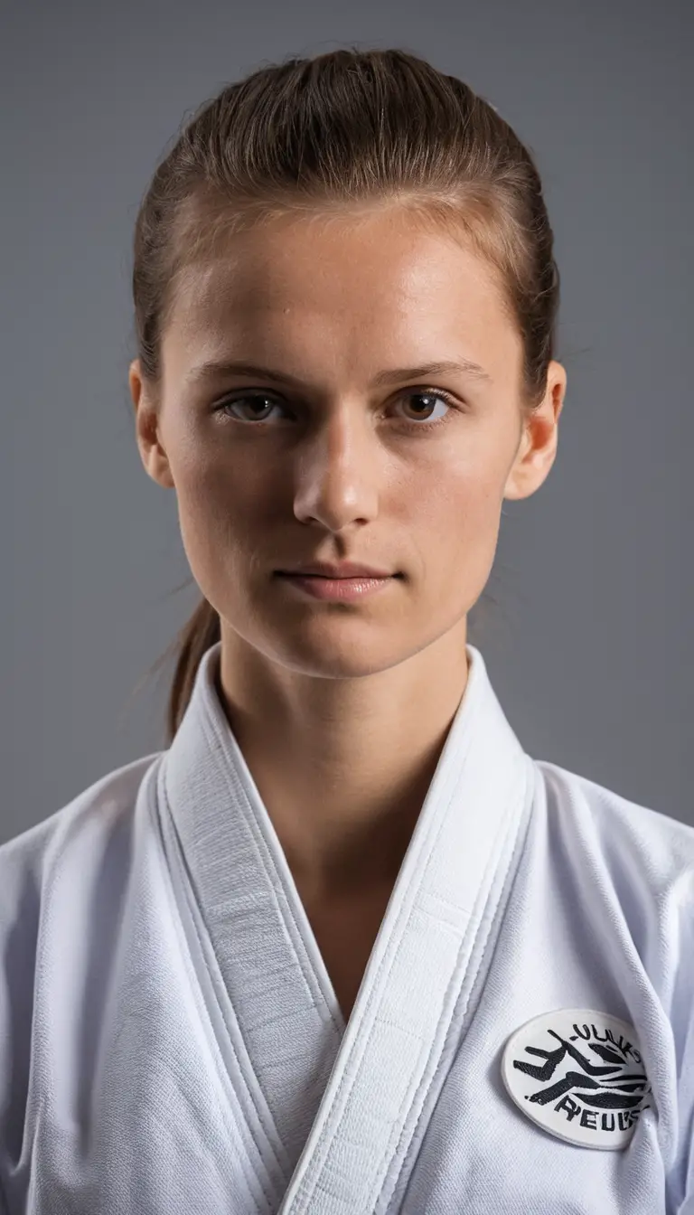 Focused judo athlete executing O soto gari throw