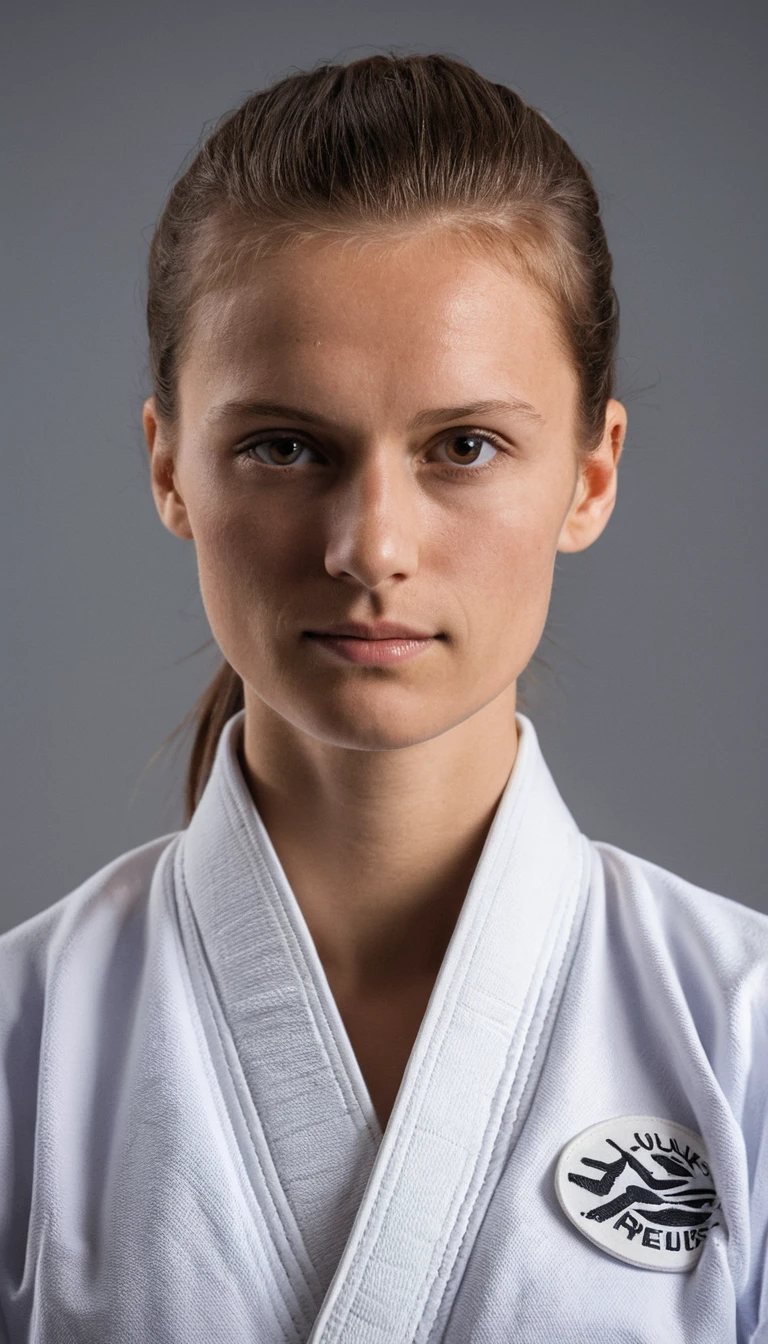 Focused judo athlete executing O soto gari throw