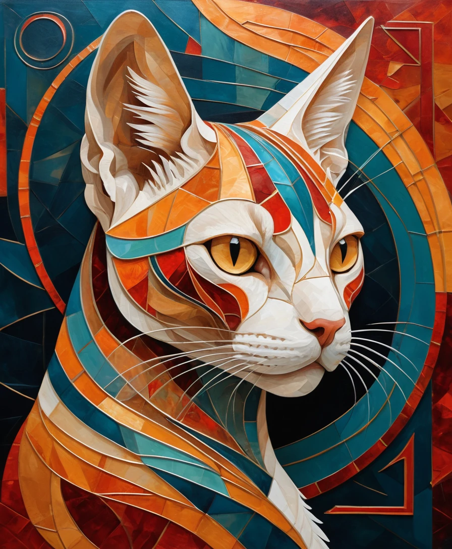 Abstract cubist portrait of a mystical sphinx cat