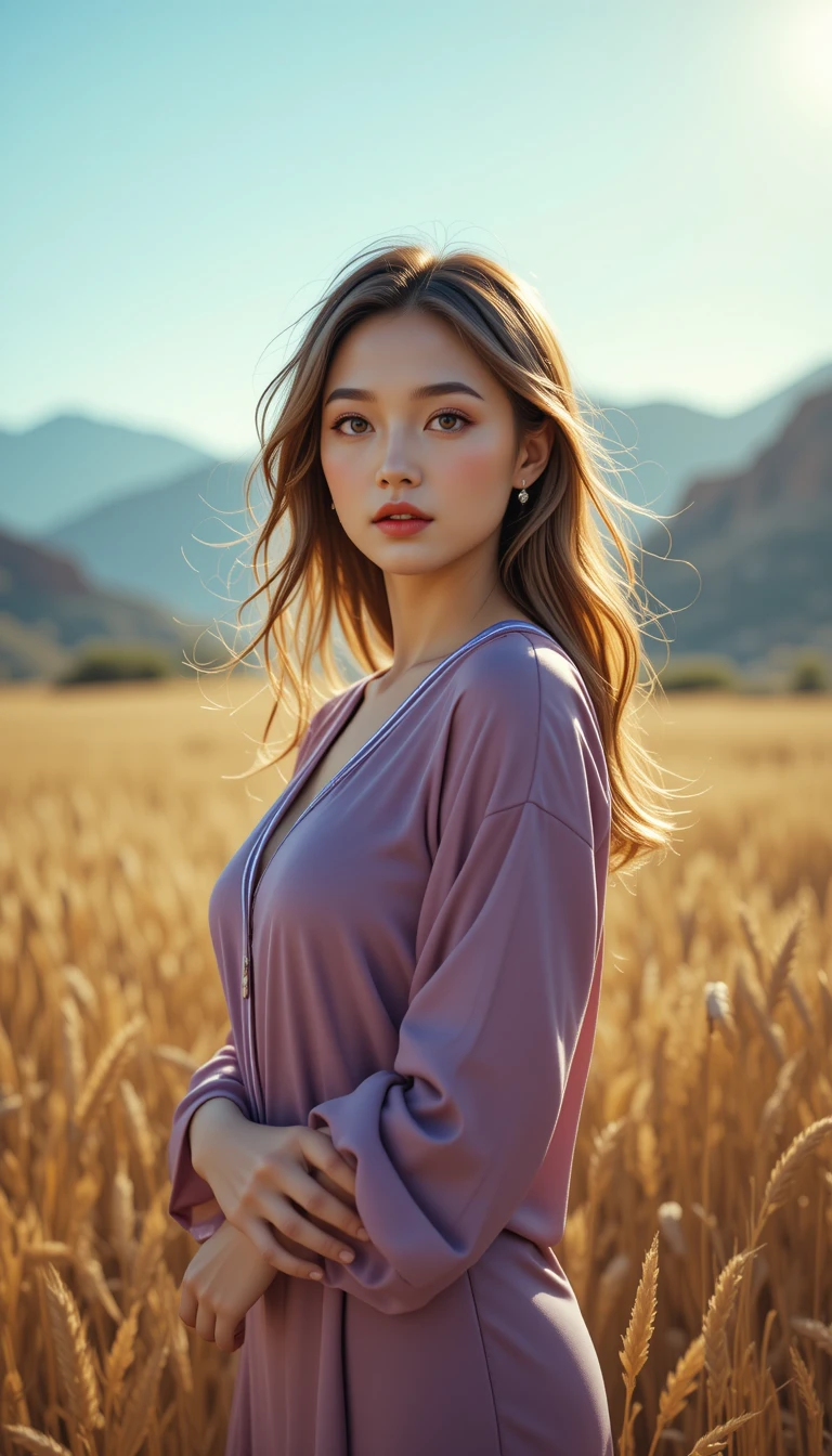 Confident sunlit woman in a cinematic medium portrait