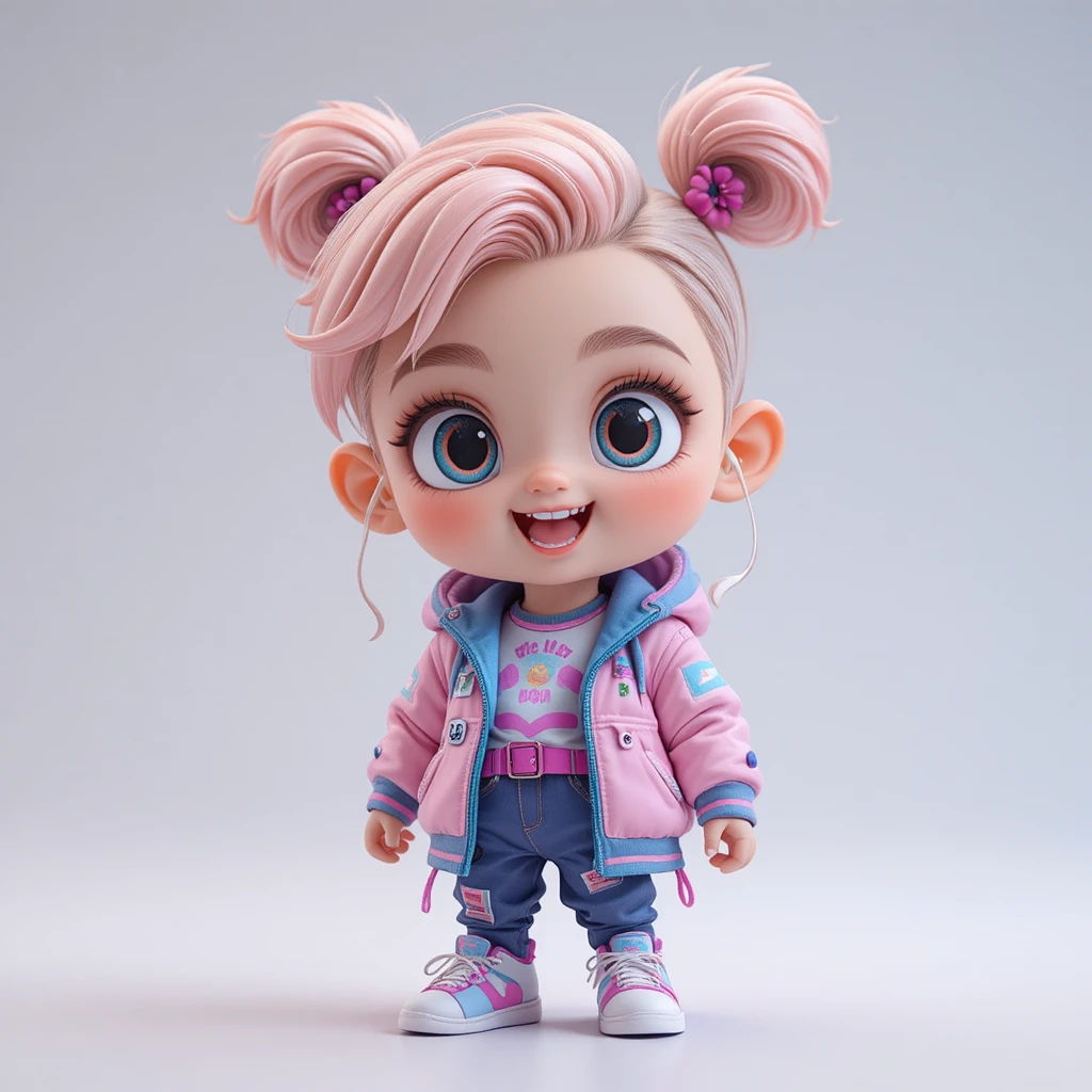 Lindo mascota chibi en pose con moderna ropa urbana a la moda