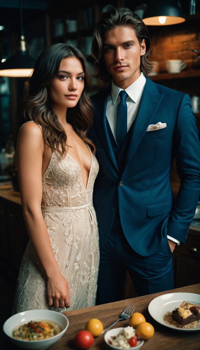 Elegant couple selfie at a stylish indoor party