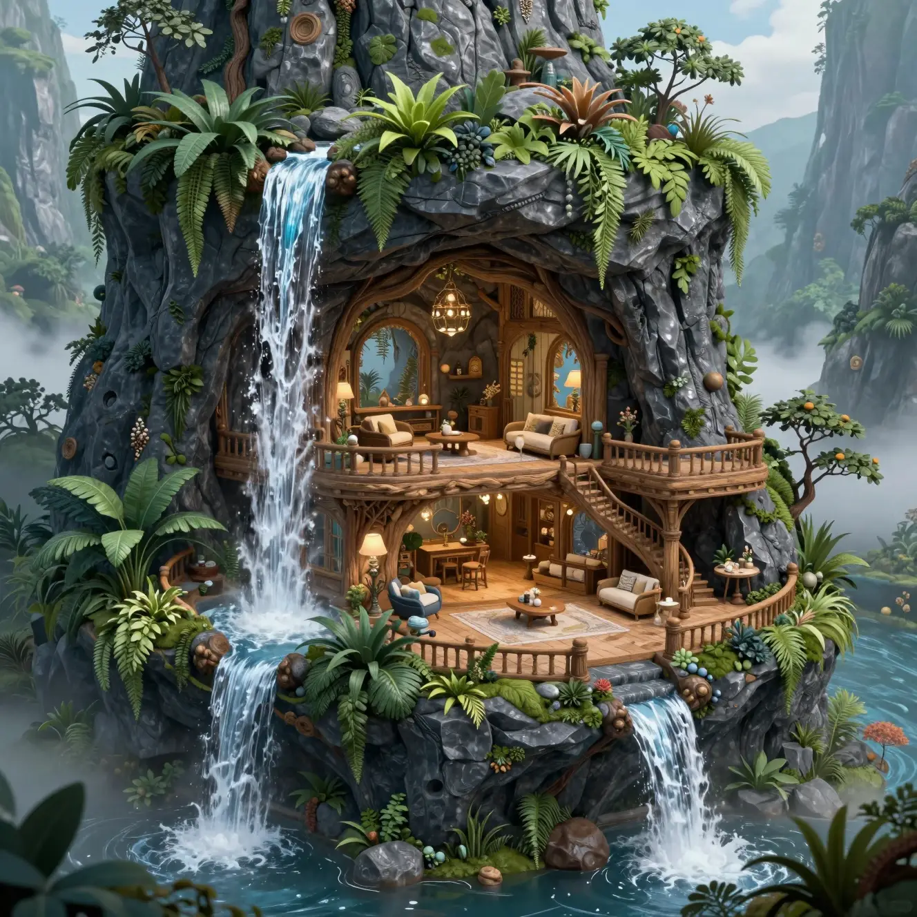翠綠夢幻山景中的奢華洞穴屋