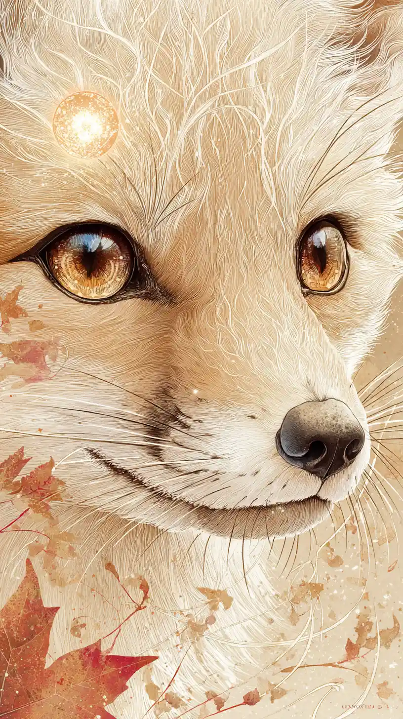 Whimsical baby kitsune face in watercolor and ink