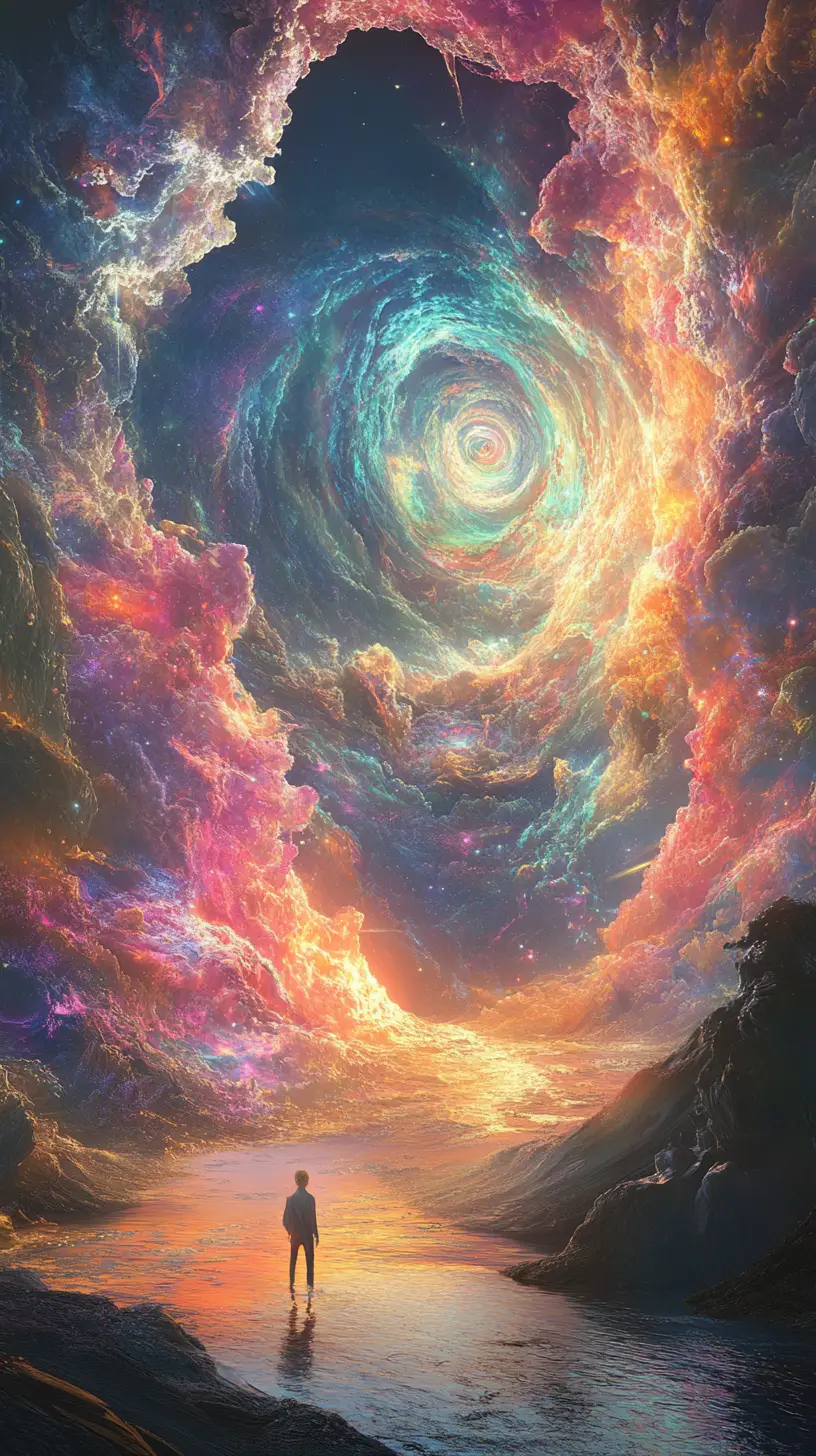 寧靜虛空與混沌聲波交織的超現實分割世界