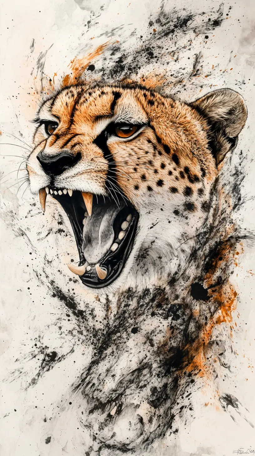 Portrait surréaliste en gros plan d’un guépard grondant