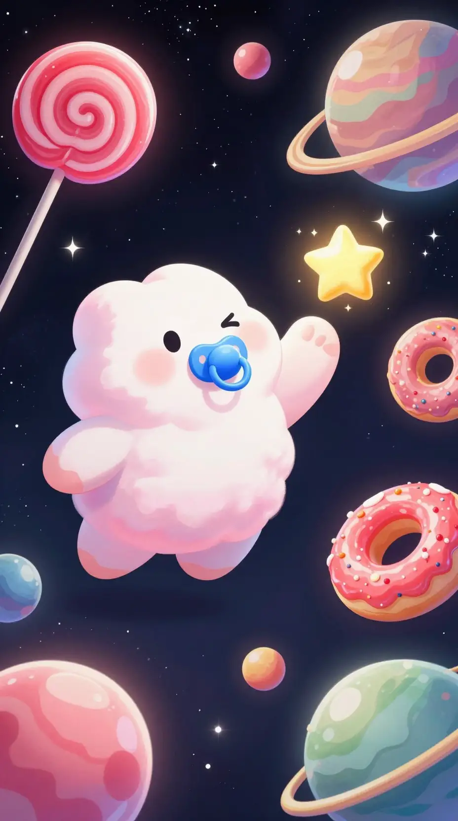 Adorable personnage nuage dans une scène de galaxie de bonbons