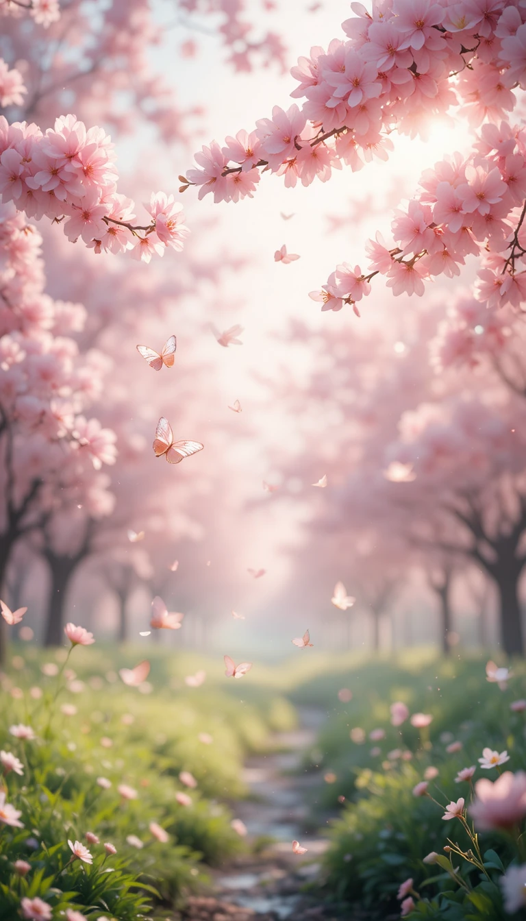 Sognanti Fiori di Ciliegio con Farfalle nella Morbida Luce di Primavera