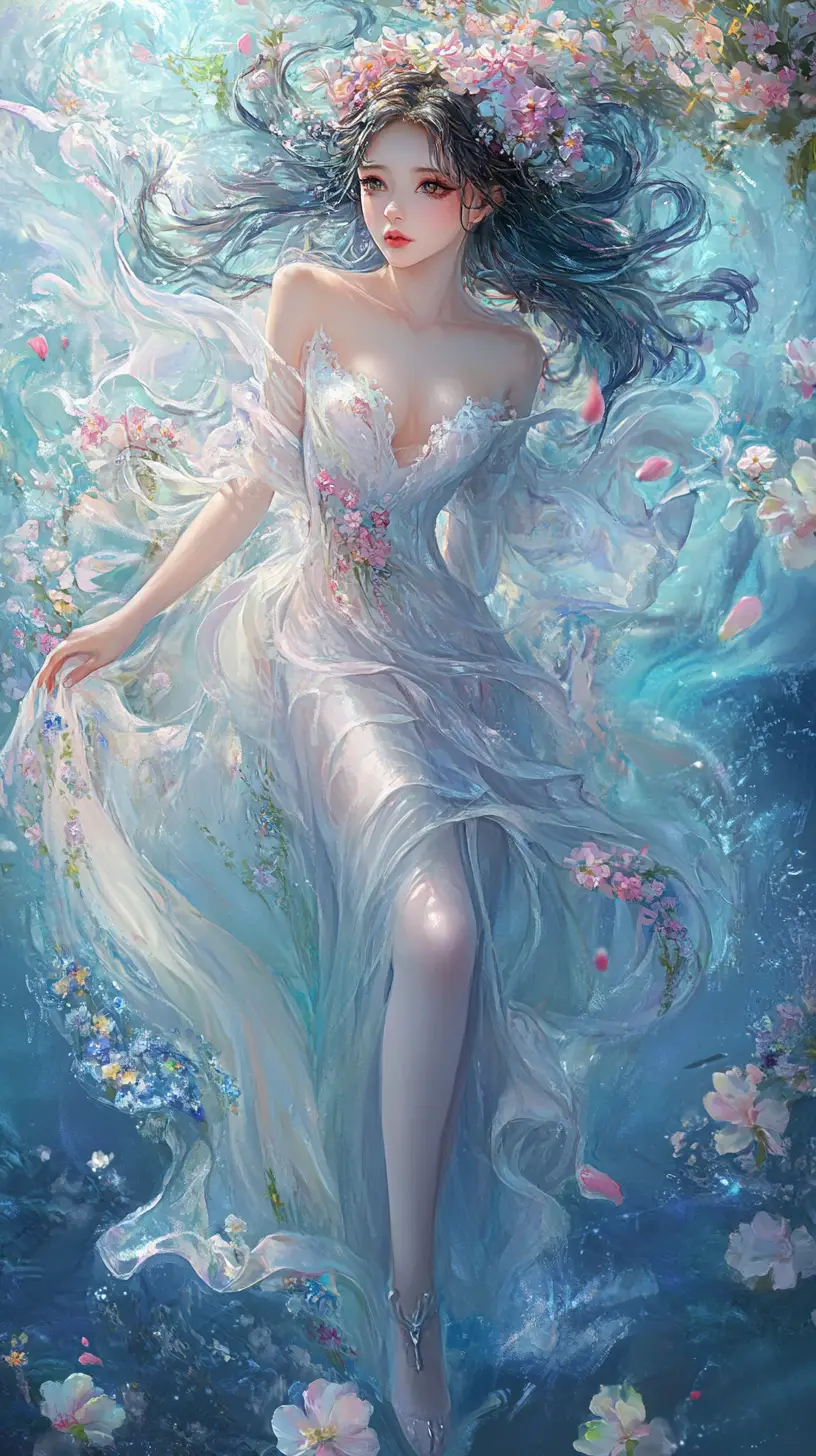 粉彩夢幻少女穿著巴洛克花卉維多利亞洋裝