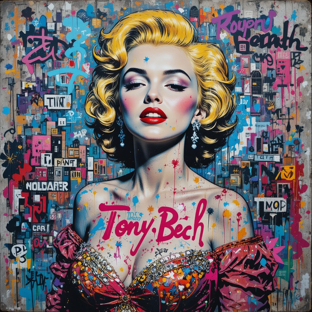 Photorealistic Marilyn Monroe Street Art With Colorful Graffiti