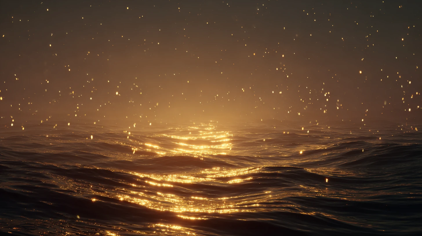 Oceano sereno ao luar com suaves ondas douradas refletidas