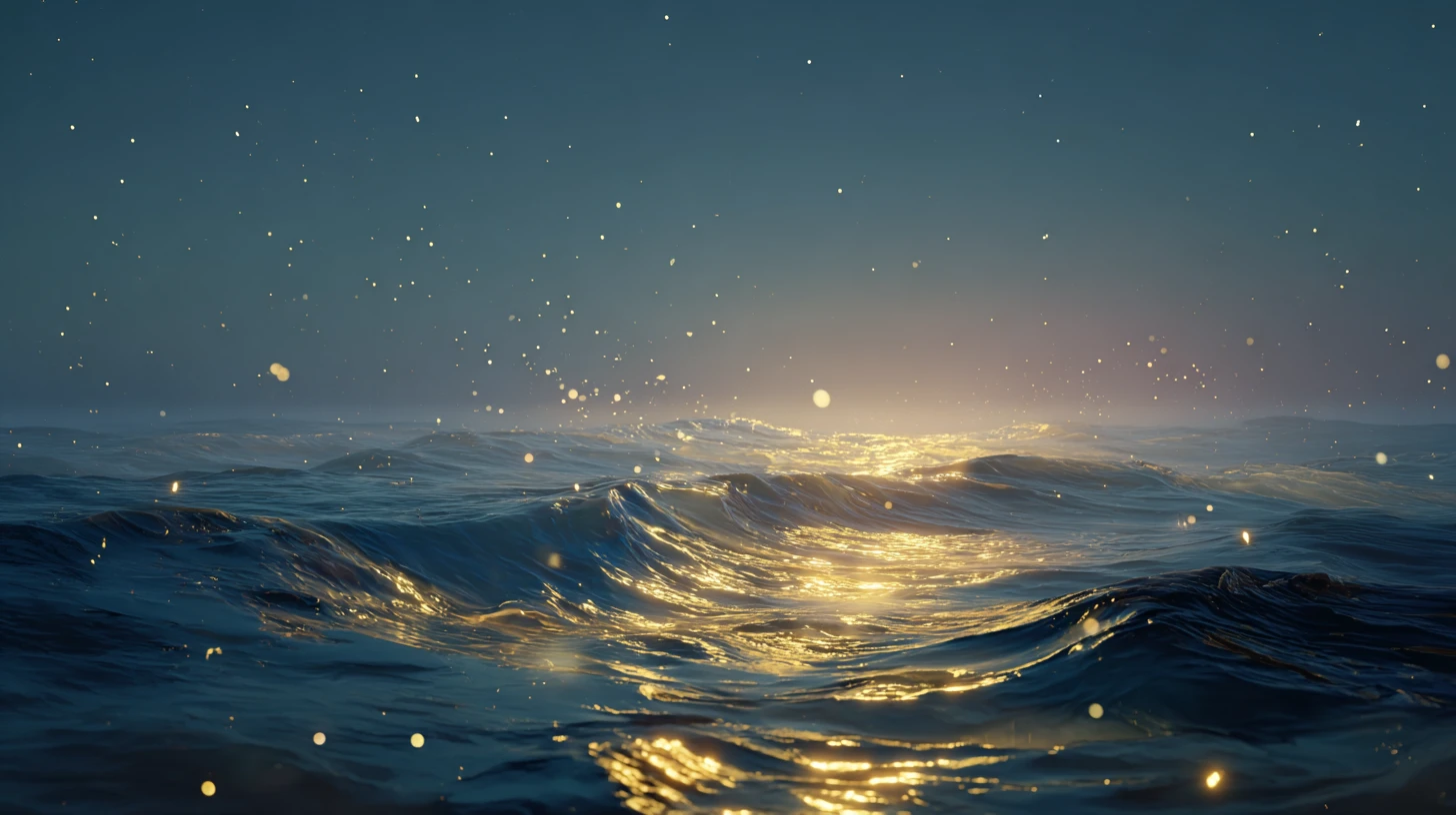 Oceano ao Luar com Ondas Suaves e Presença Pacífica