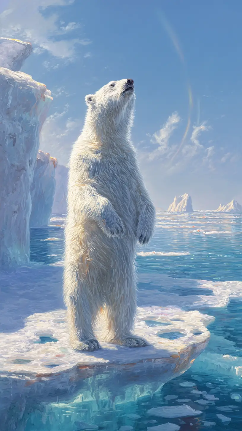 Maestoso orso polare in piedi su una banchisa artica che si scioglie