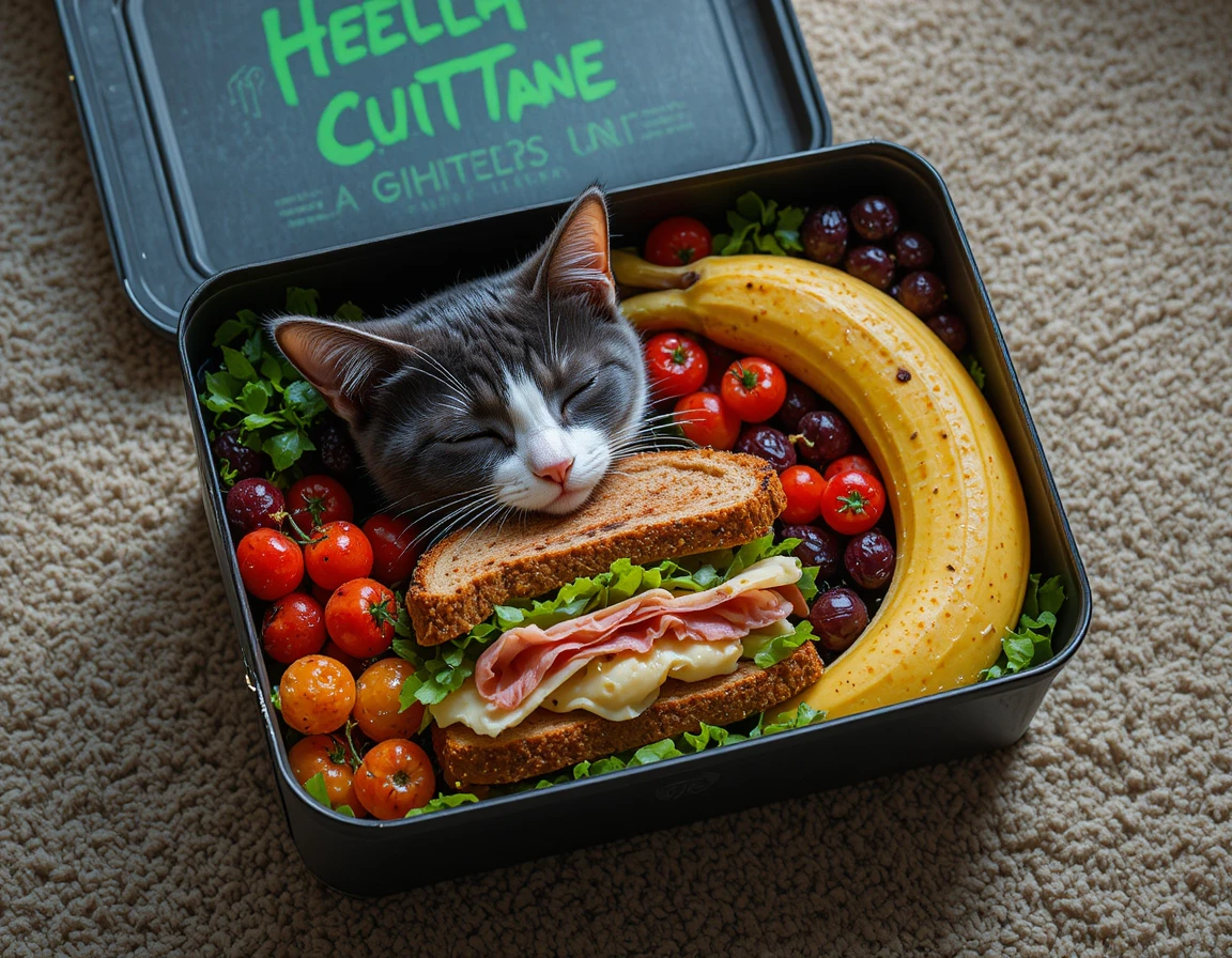 Colorful bento box meal with sandwich and fresh fruit