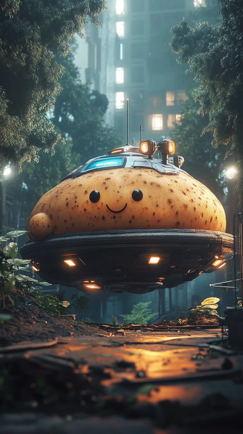 Nave espacial de batata sorridente fazendo um super joinha