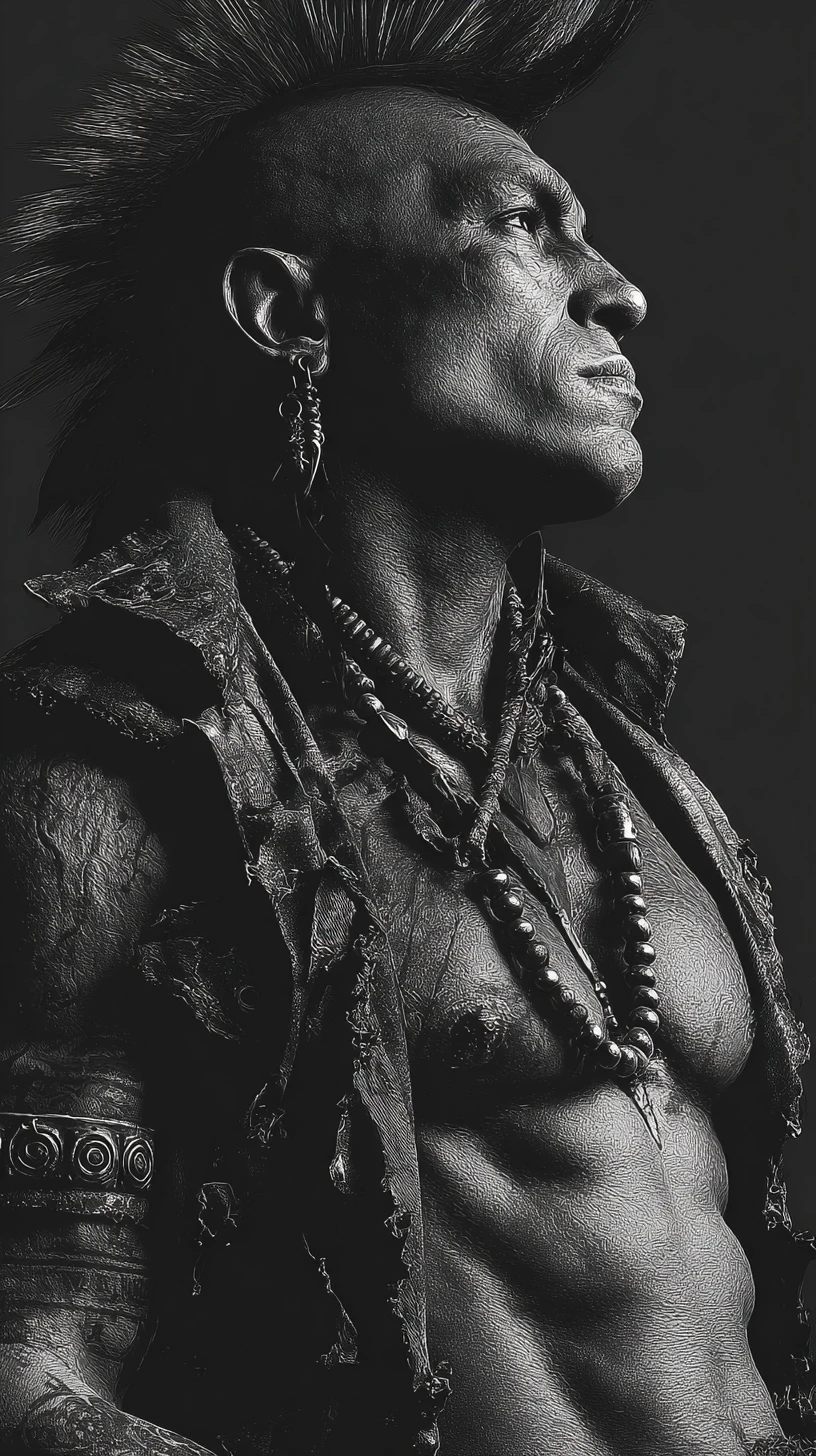 Orgulhoso guerreiro Apache musculoso em estilo punk noir monocromático
