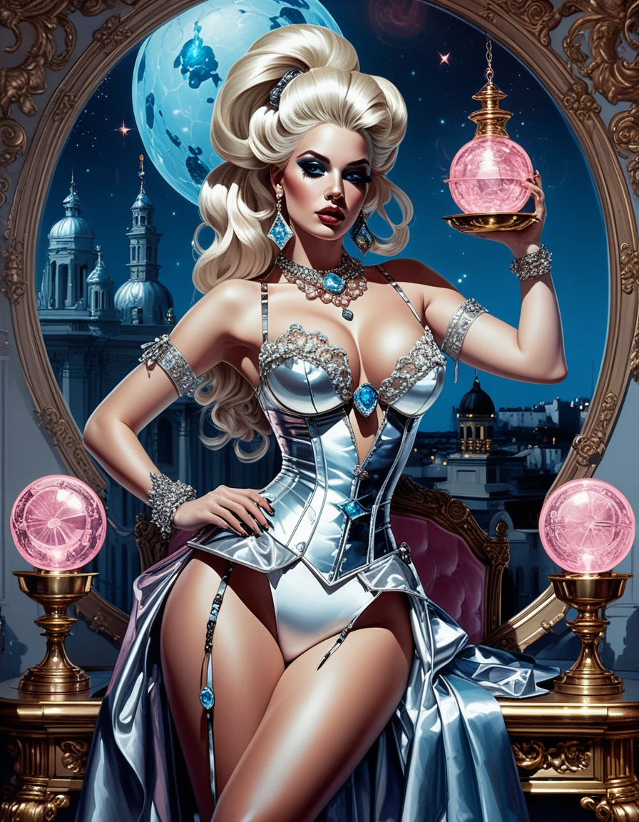 華麗巴洛克奇幻時尚中的霓虹女神 pinup
