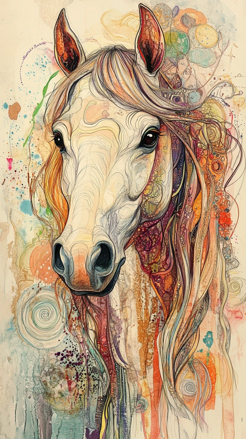 Retrato lúdico em mídia mista de um cavalo boêmio