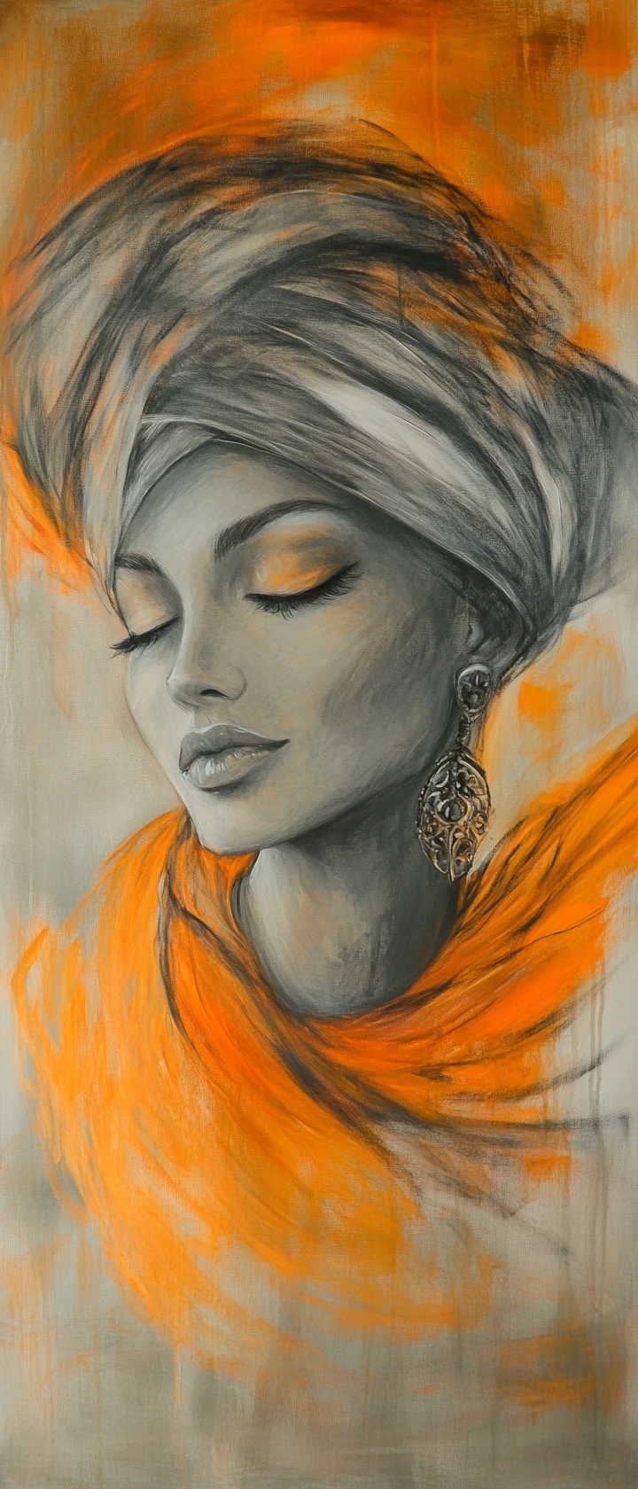 Abstract portrait of a vintage woman in flowing shawl