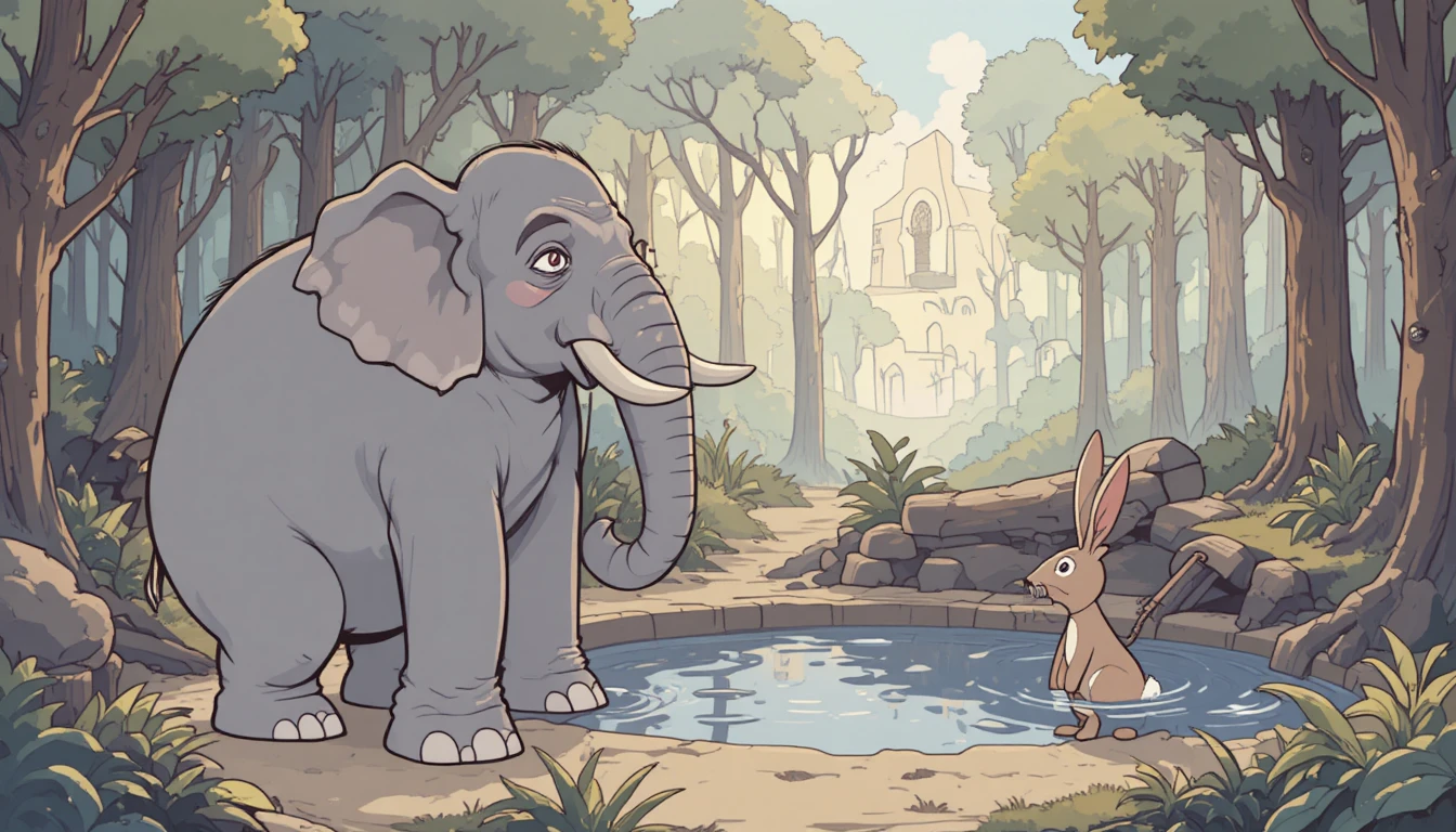 Elefante orgulhoso no poço da floresta enfrentando um desafio complicado