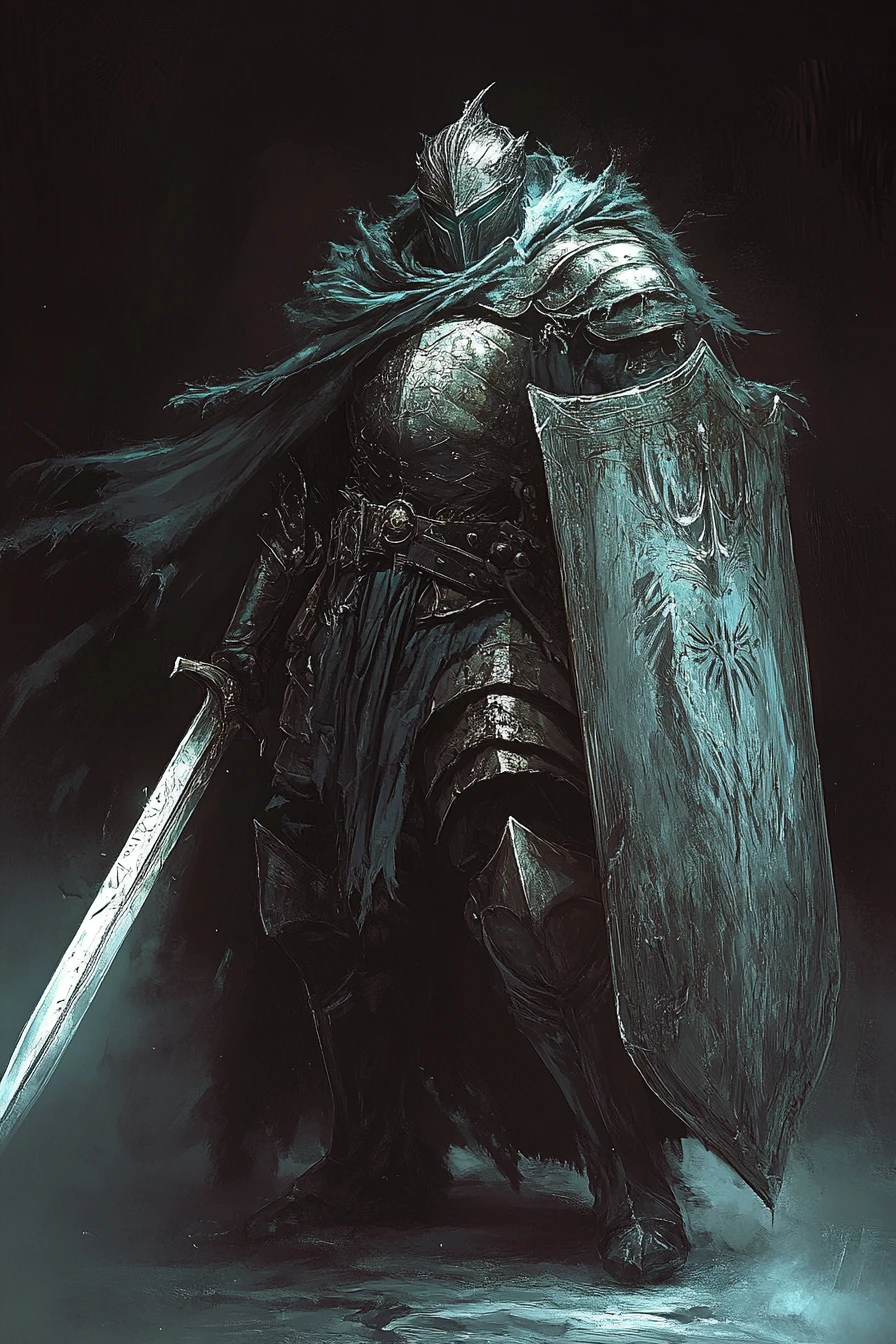 Silver armored guardian wielding greatsword in fierce battle