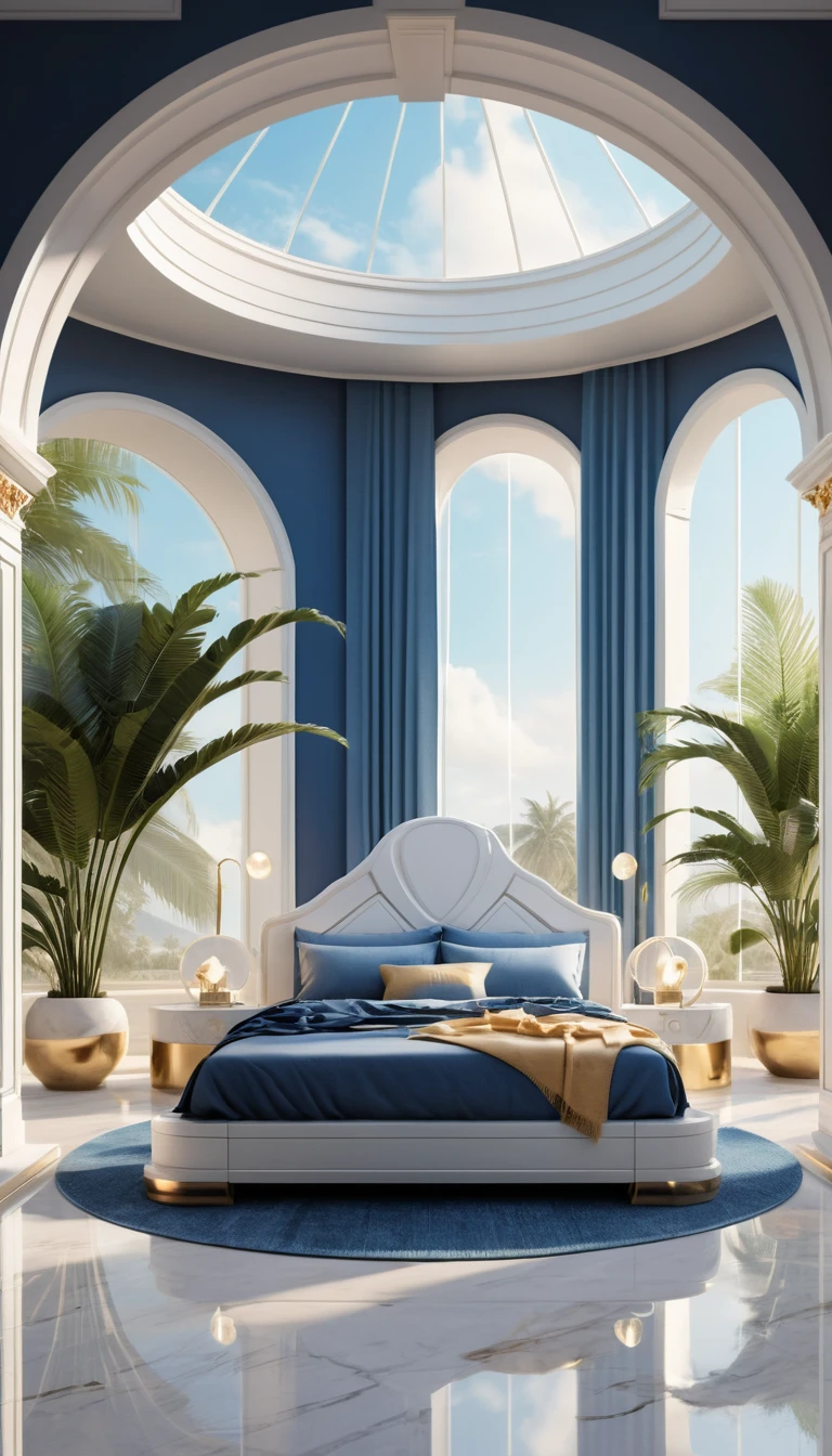 Camera da letto futuristica all'aperto con letto reale luminoso