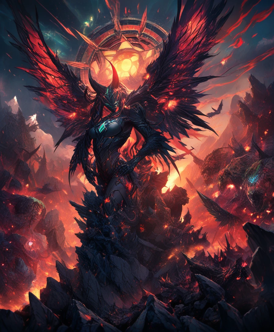 Winged demon goddess holding a severed divine head