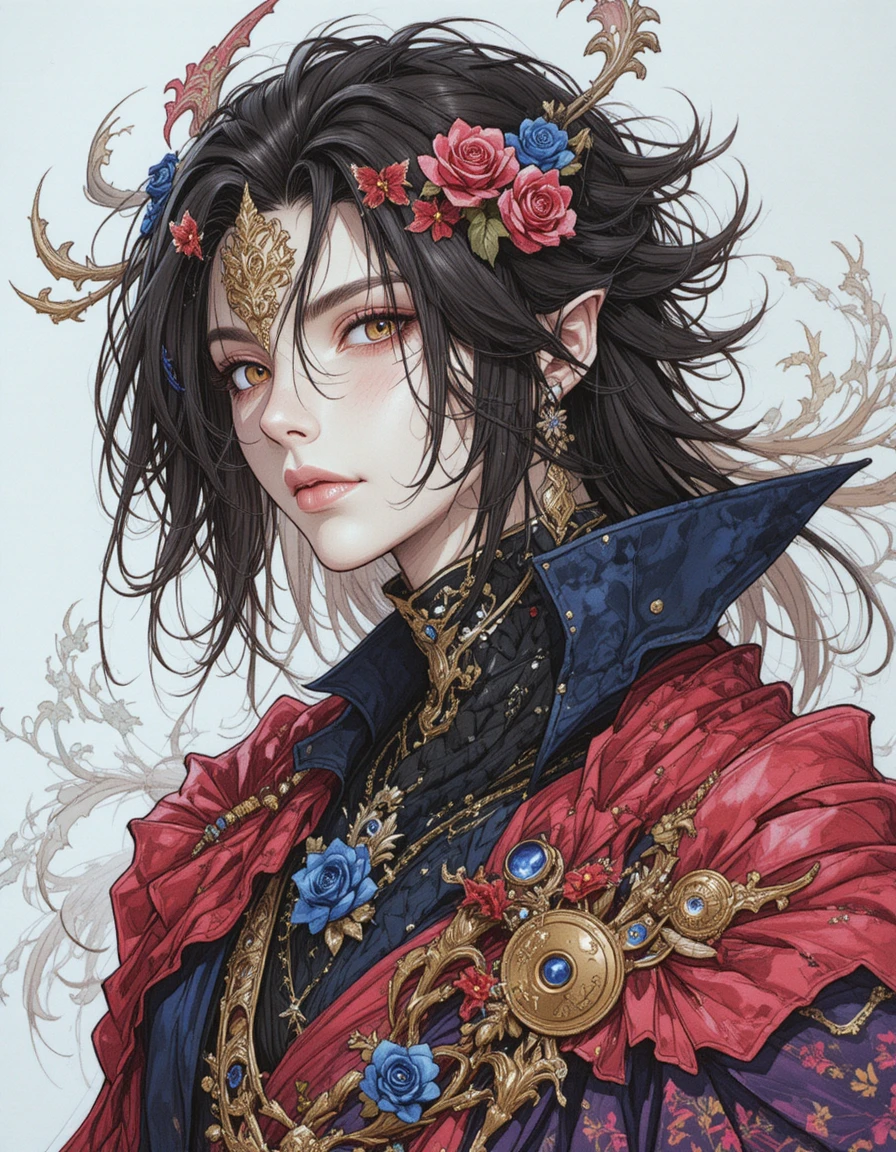 Illustrazione fantasy disegnata a mano di un signore vampiro