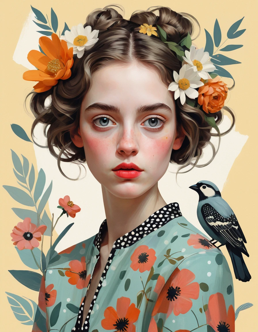 Whimsical portrait of a woman in bold polka dot fashion