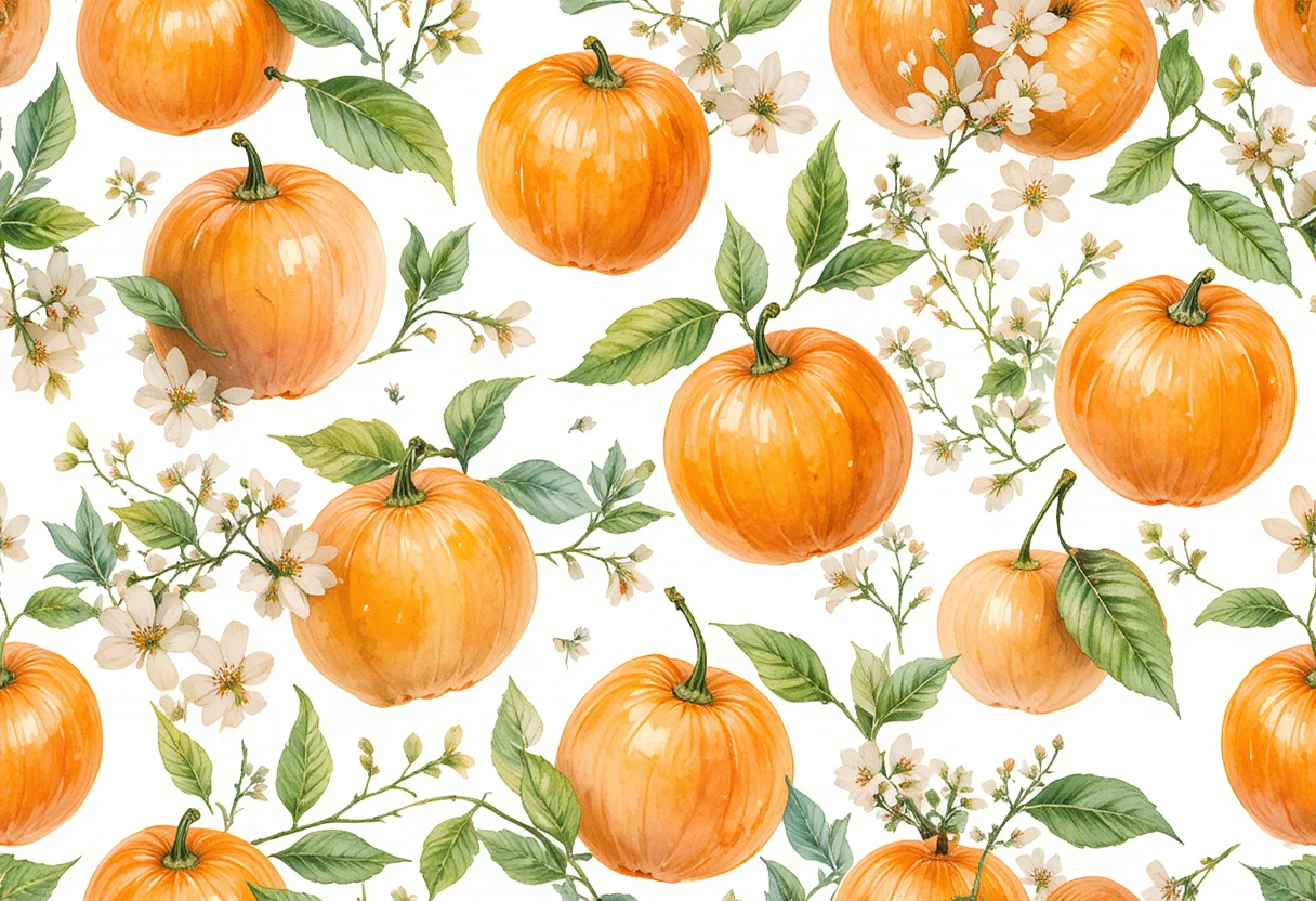 Allegro pattern continuo di mandarini e fiori ad acquerello