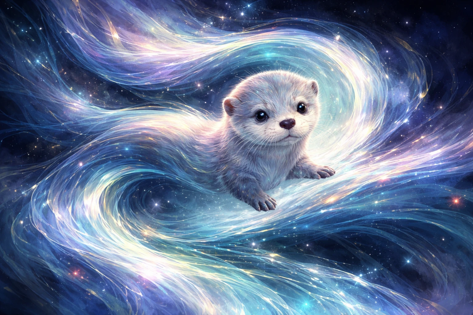 Abstraktes Baby-Otter, das nahtlos in einen kühlen Fluss übergeht