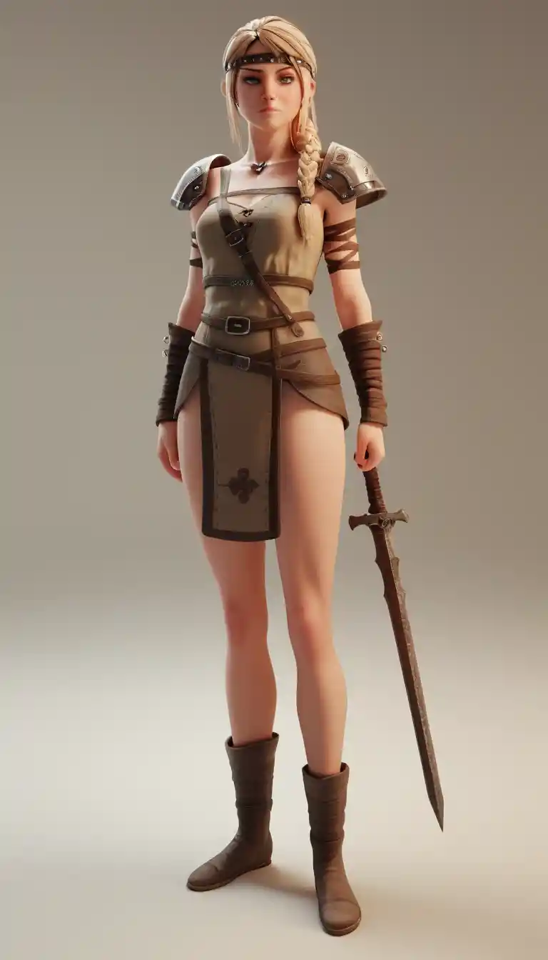 Guerreira feroz retratada como shieldmaiden em 3D detalhado