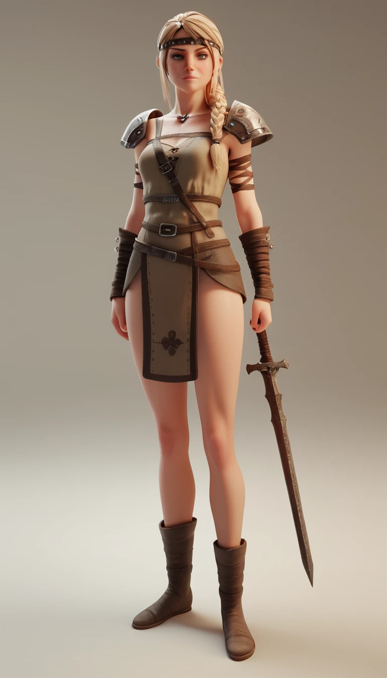 Guerreira feroz retratada como shieldmaiden em 3D detalhado